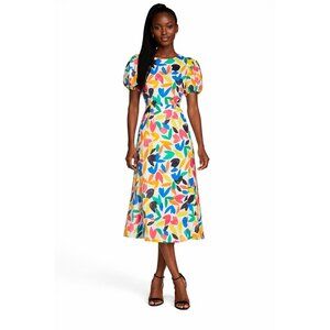 Calvin Klein Puff Sleeve Midi Dress Multicolor Size 10 NWT